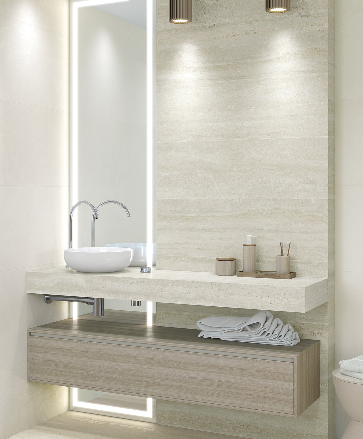 Ambiente baño con revestimiento efecto piedra Sirmione Natural Relieve - Vetonek