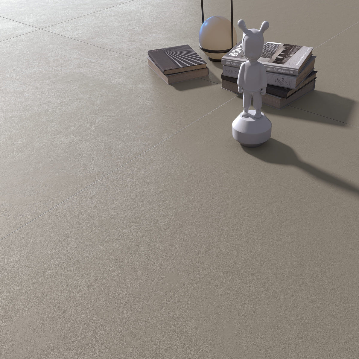 Ambiente salón con suelo efecto cemento Novara Gris - Vetonek