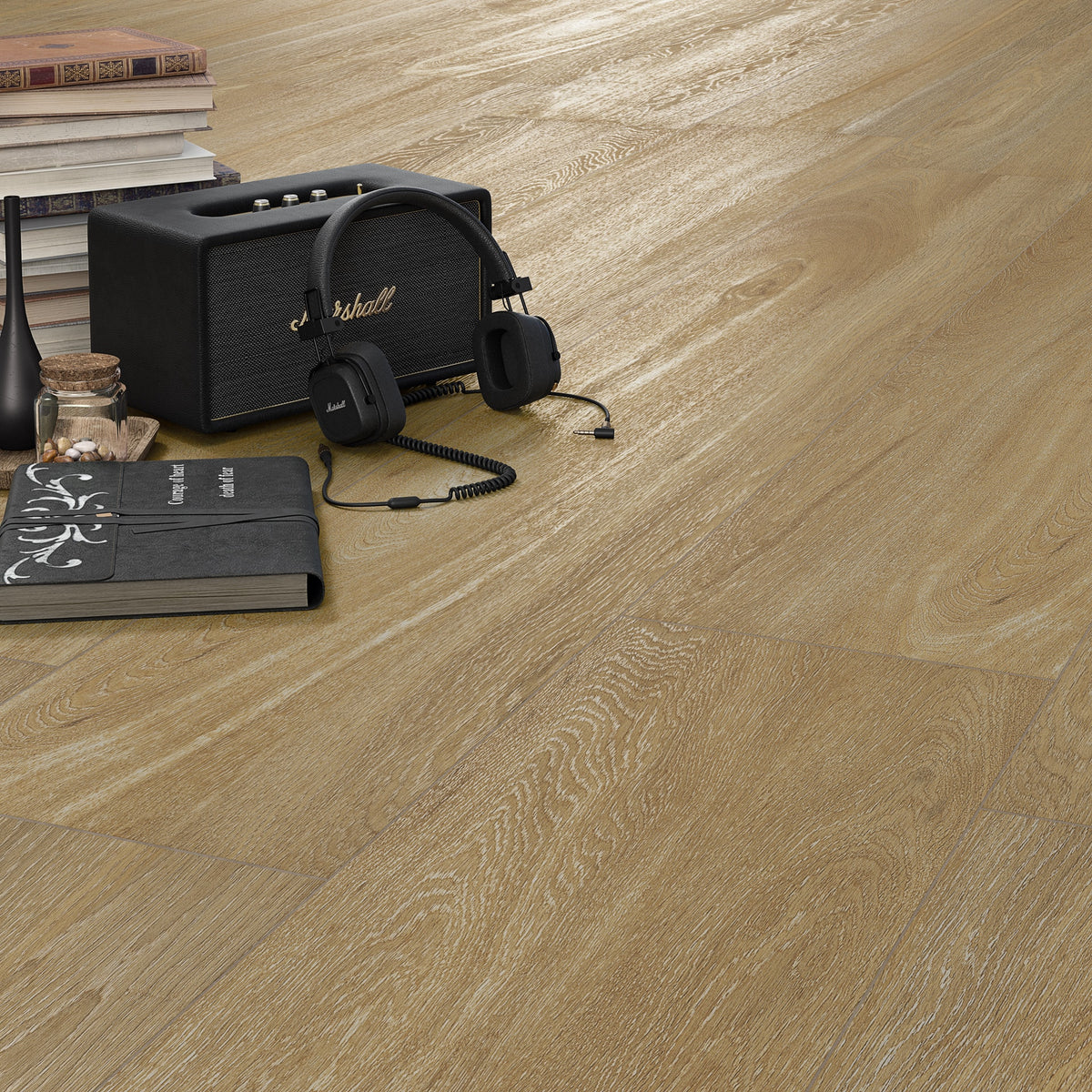 Ambiente con pavimento efecto madera Sondrio Marrón - Vetonek