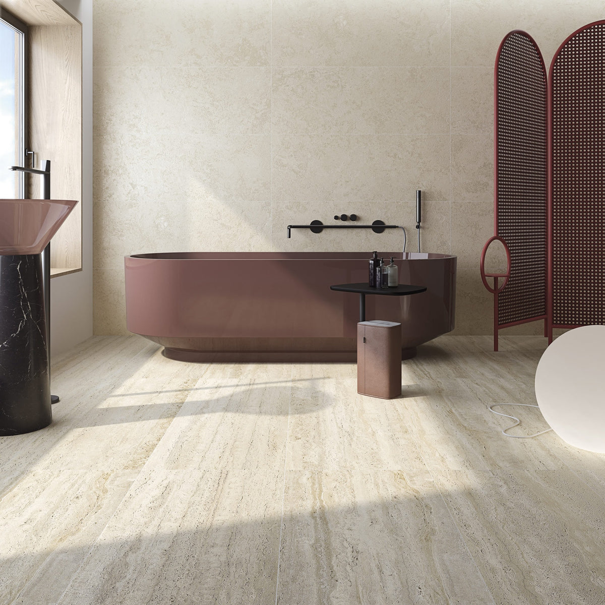 Ambiente baño con suelo efecto piedra Parma Natural - Vetonek