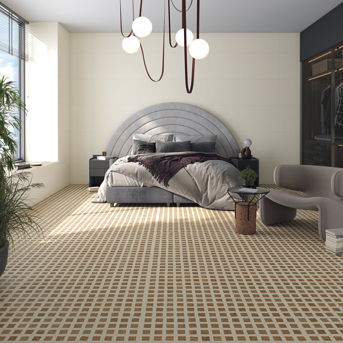 Ambiente salón con revestimiento efecto cemento Milano Light - Vetonek