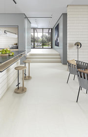 Ambiente cocina con suelo efecto cemento Novara Blanco - Vetonek