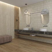 Ambiente con pavimento efecto madera Sondrio y mosaico - Vetonek