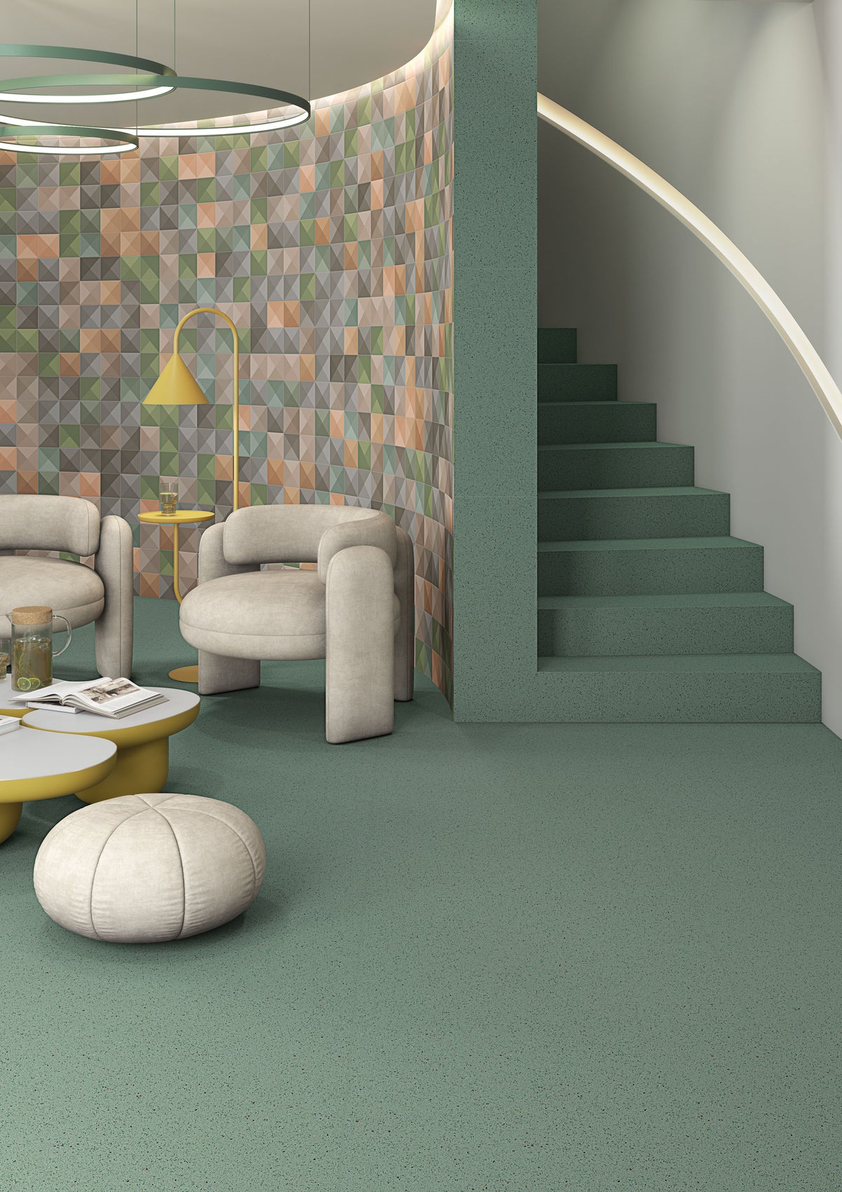 Wohnzimmer mit Terrazzofliese Viterbo Indigo - Vetonek