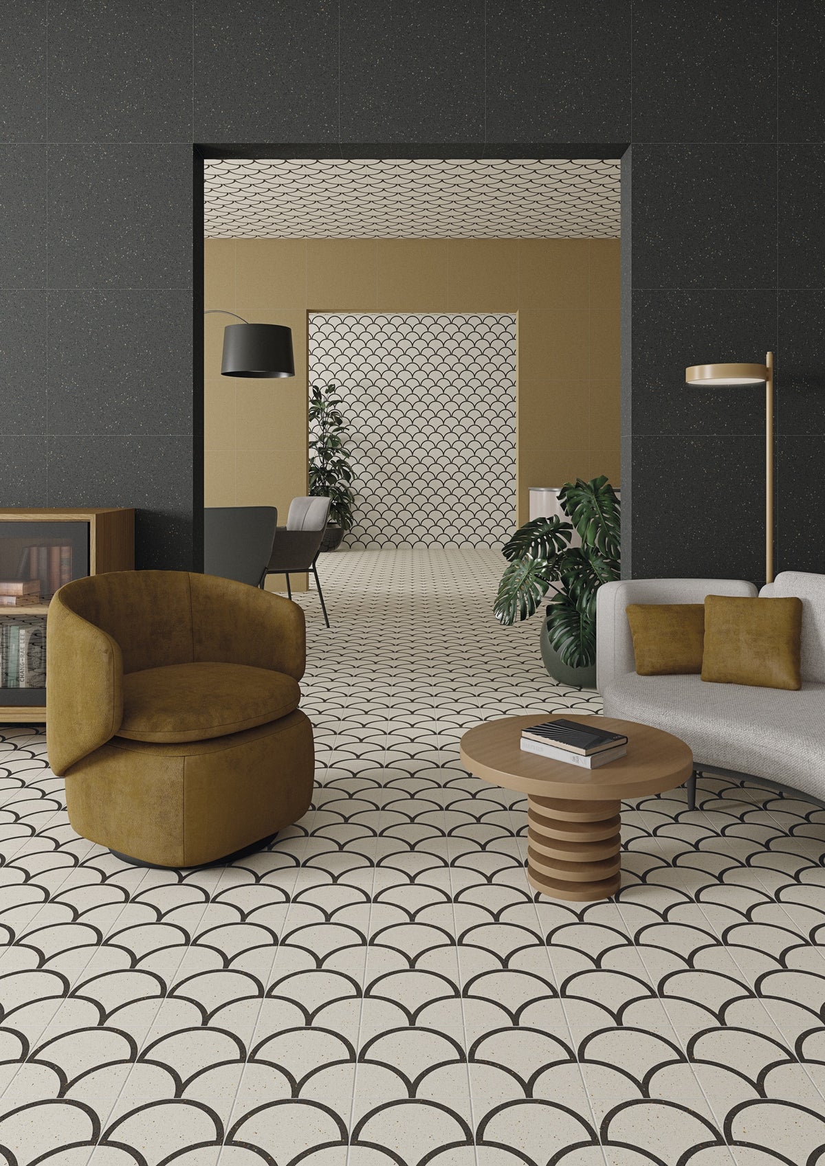 Ambiente mit Terrazzofliese Viterbo Graphit und Siena - Vetonek