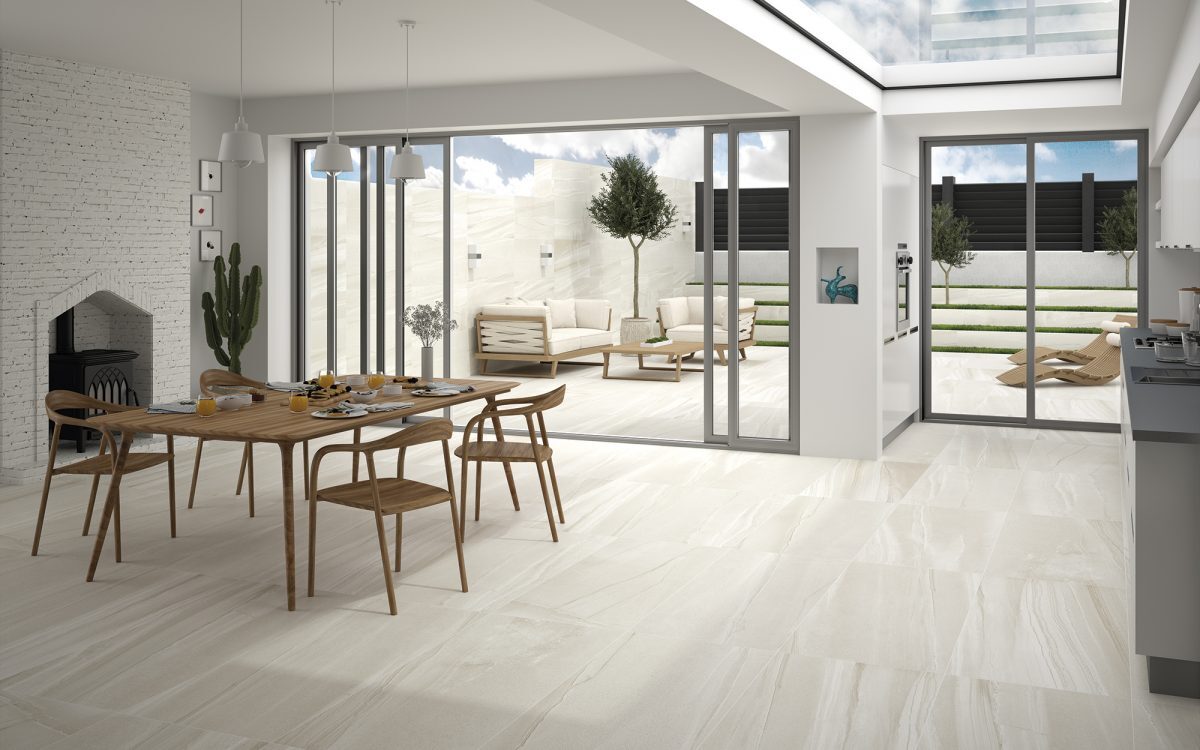 Bordeaux Creme 60x120 im Wohnzimmer