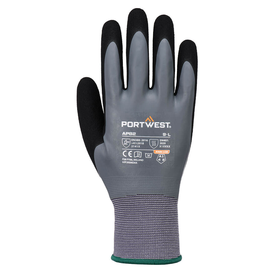 Guante táctil Grip 15 de espuma de látex Gris/Negro - Portwest AP82