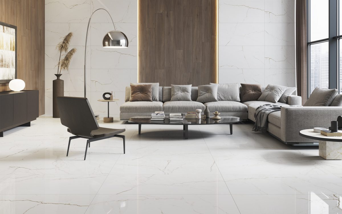 Laval Blanco 60x120 combinado con madera