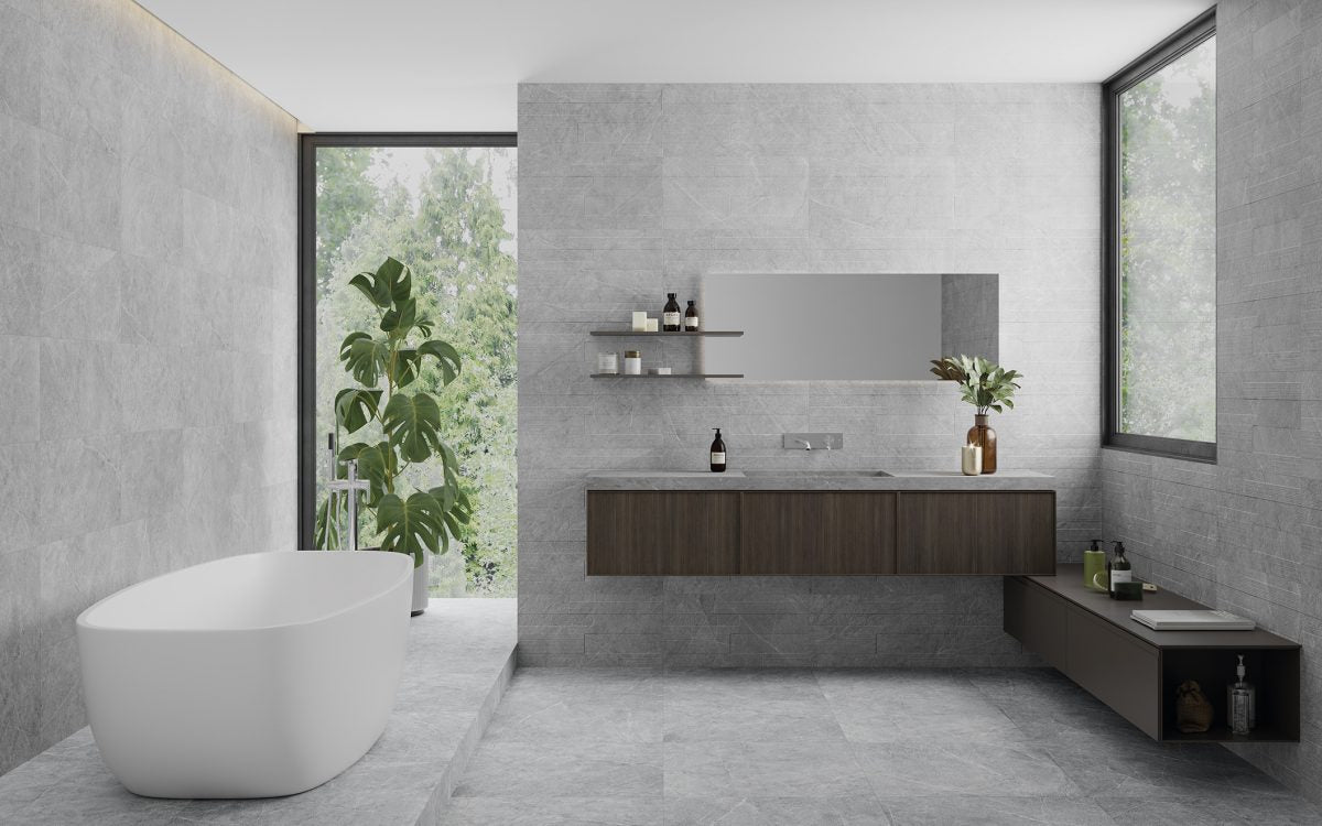 Toulouse gris con relieve en baño