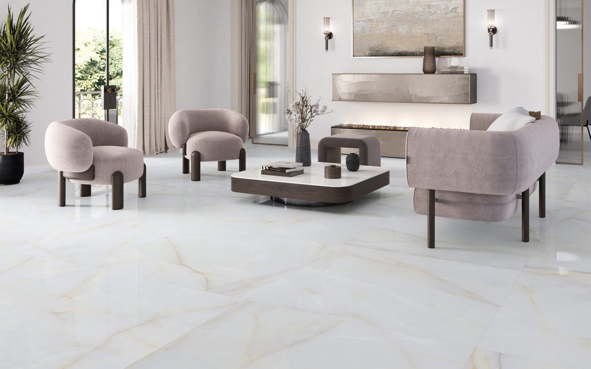 Évreux Blanco 120x120 pulido en salón