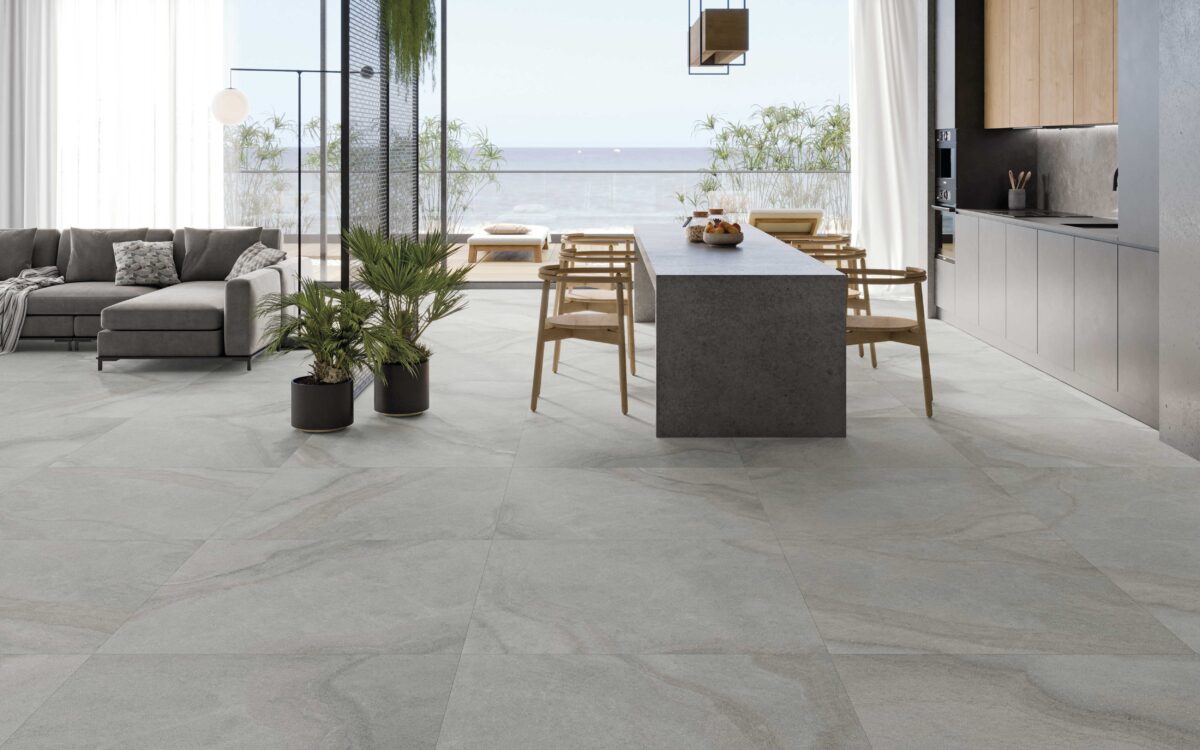 Menton gris 100x100 en cocina