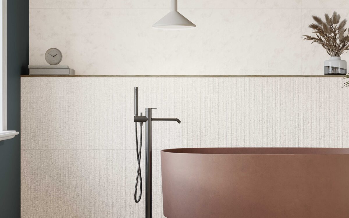 Cassis Blanco 60x120 combinado con madera