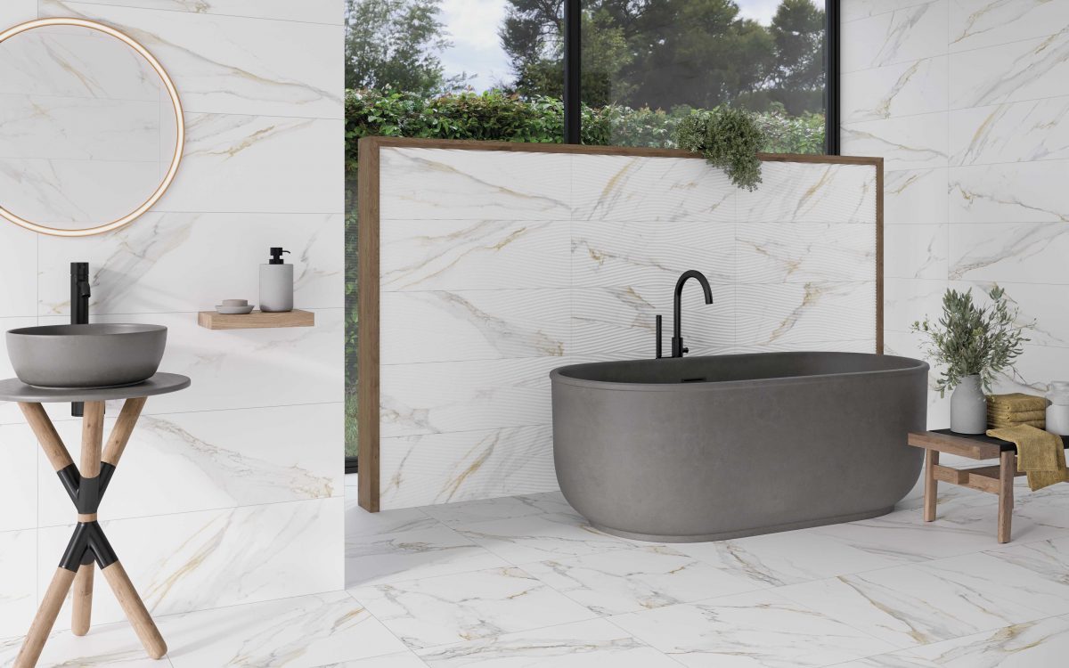 Vichy Blanco con Relieve Idris en baño
