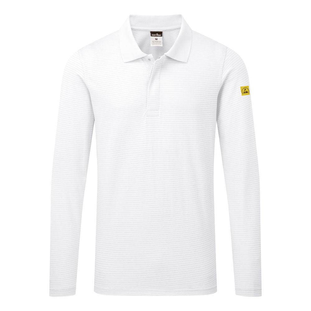 Polo antiestático ESD de manga larga Blanco - Portwest AS23