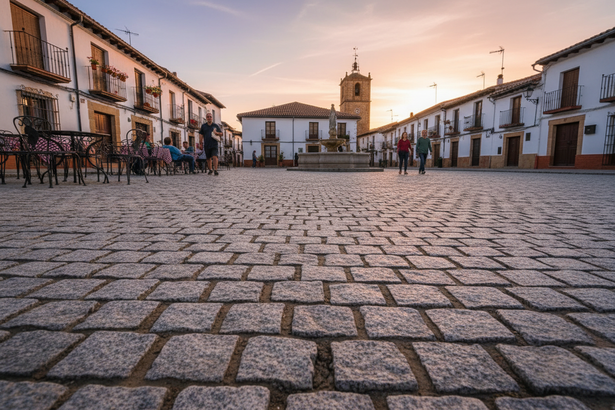 Adoquines plaza del pueblo, granito rustico