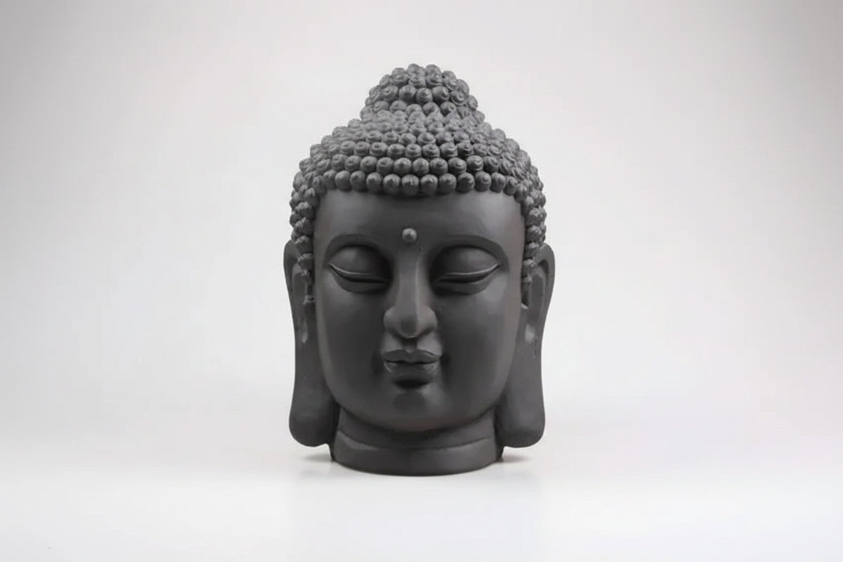 Cabeza de buda XL gris de 70 cm de alto para jardín - Vetonek