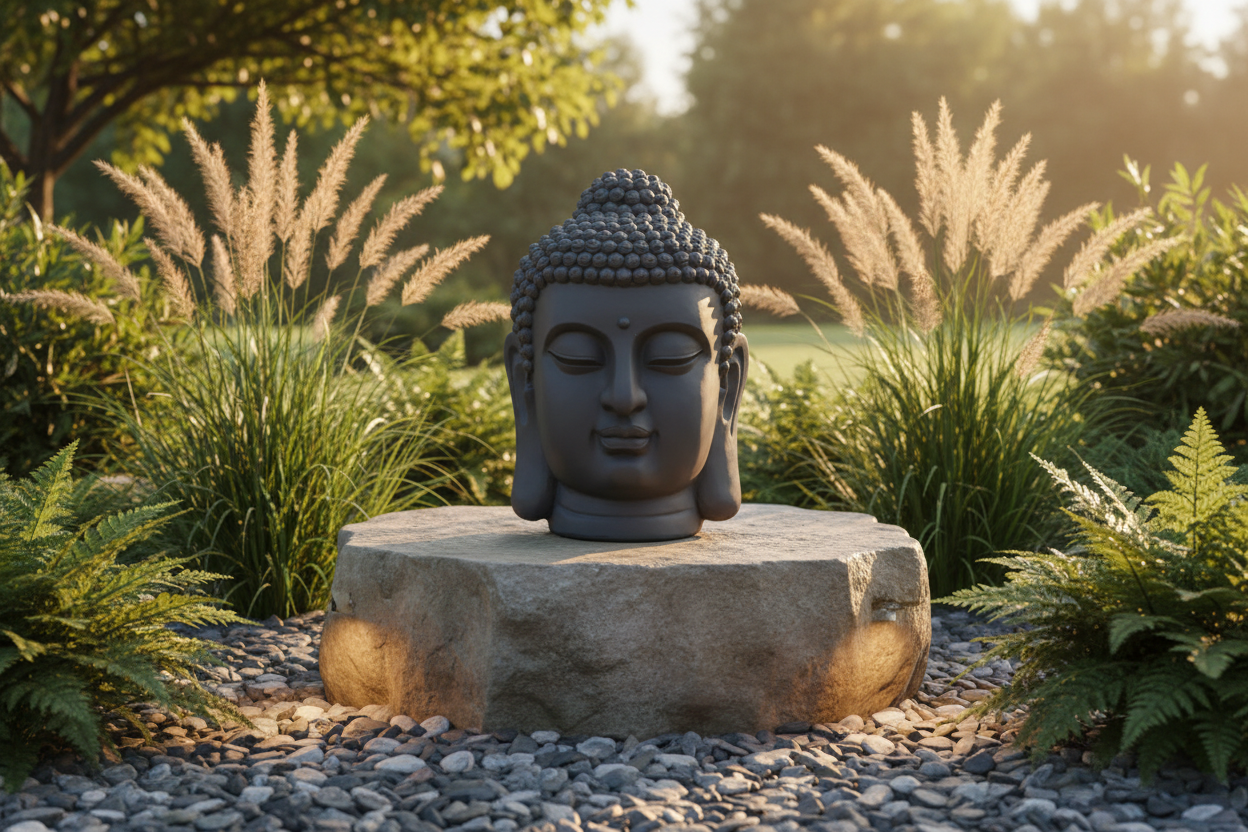 Cabeza de buda XL gris de 70 cm para jardín - vista 5 - Vica Art de Vetonek