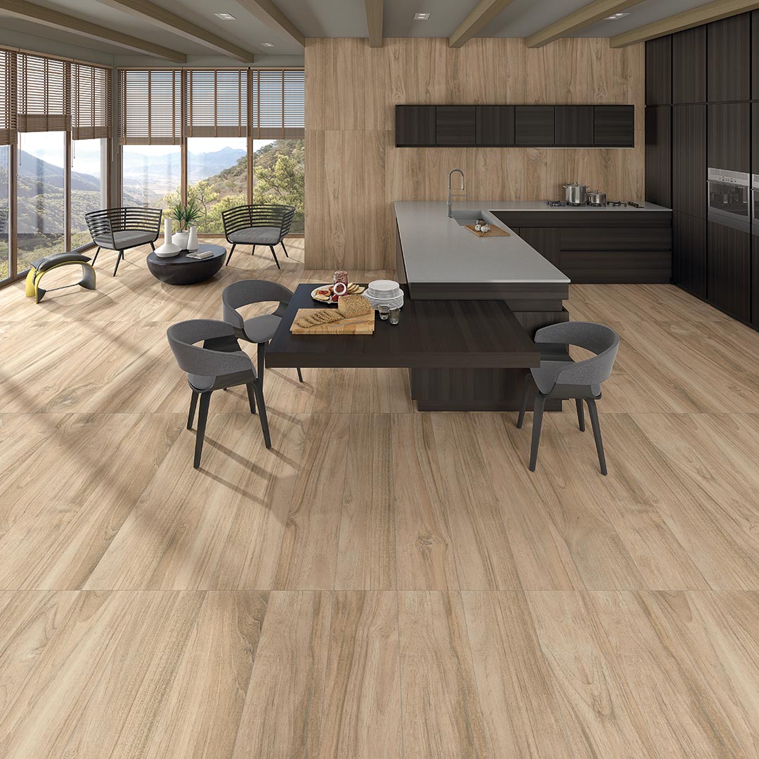 Ambiente con suelo efecto madera Belluno Natural - Vetonek
