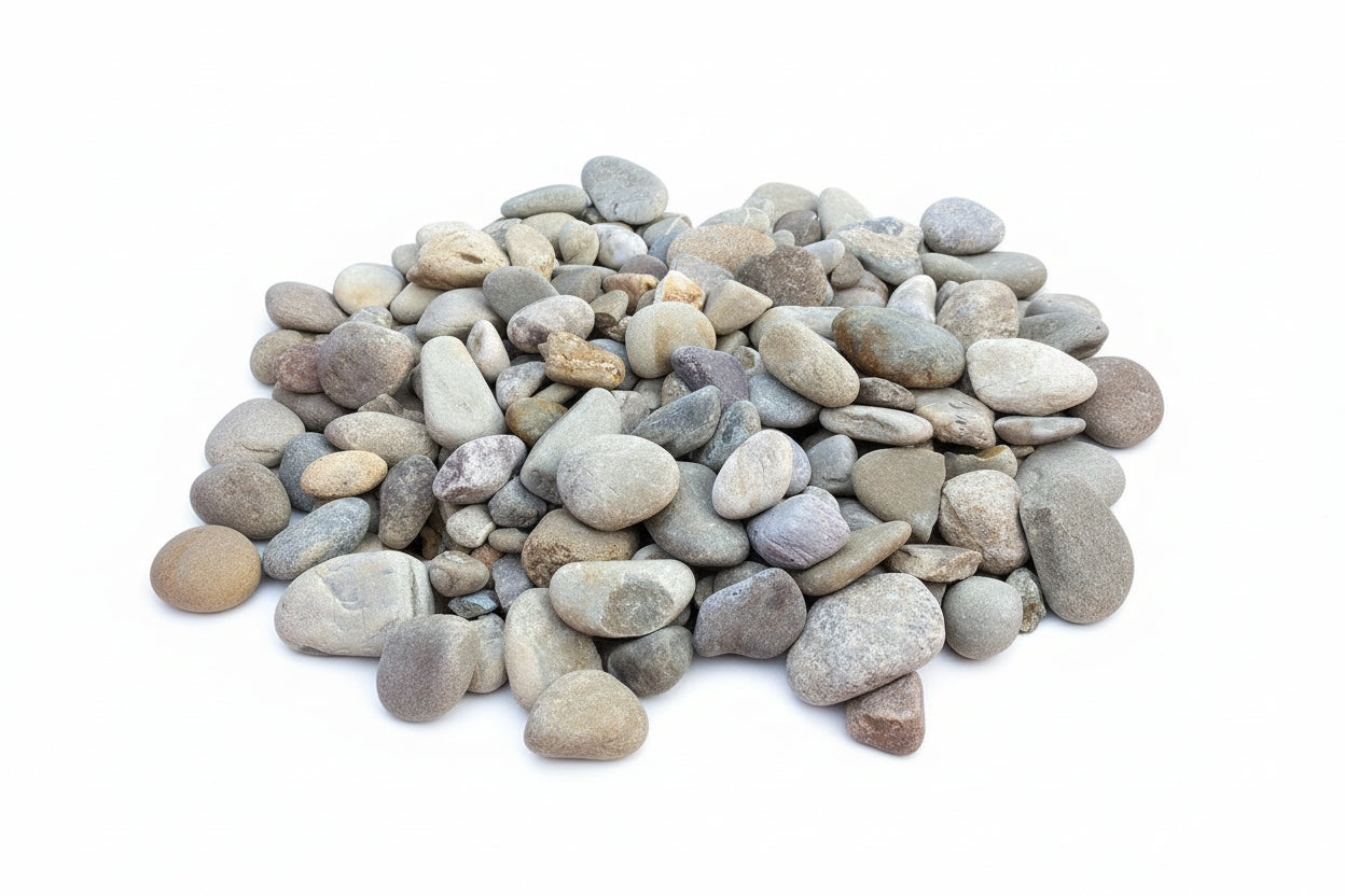 Canto rodado rio gris 24-40 mm. para cubiertas de tejados y decoracion jardines