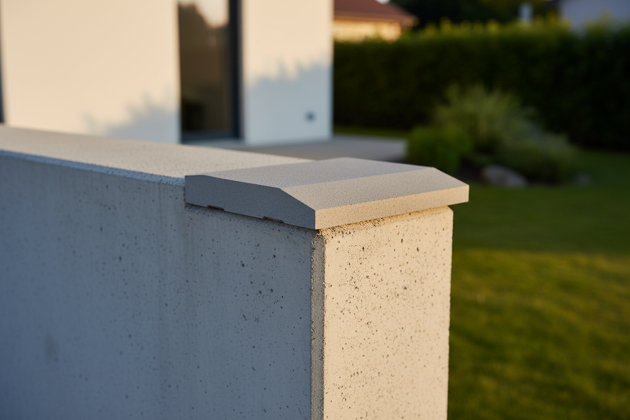 Cubremuros Cinca de hormigón gris, remate del muro de una vivienda moderna minimalista - Vetonek