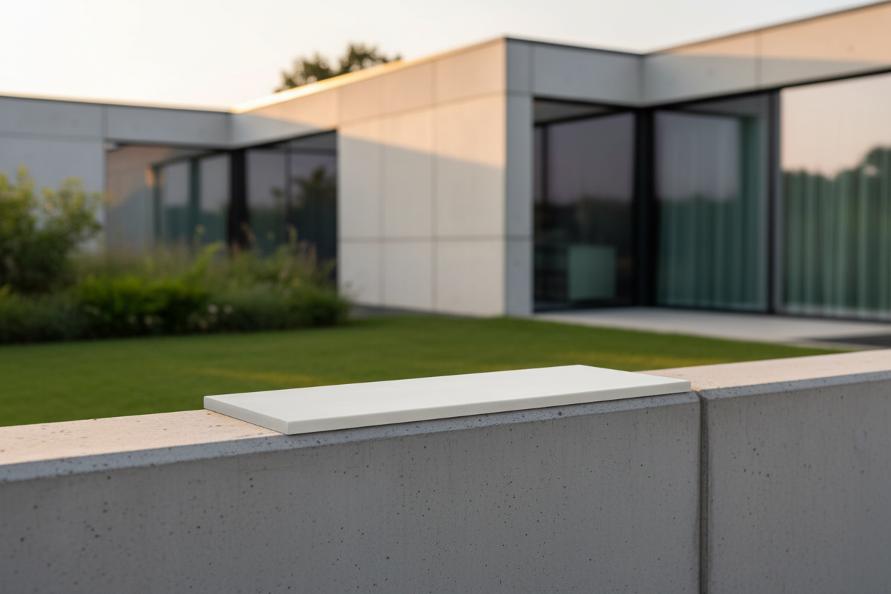 Cubremuros Duero Liso de hormigón blanco, remate del muro de una vivienda moderna minimalista - Vetonek