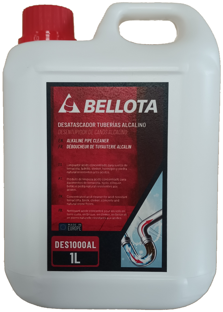 Desatascador de tuberías alcalino Bellota, envase de 1 L