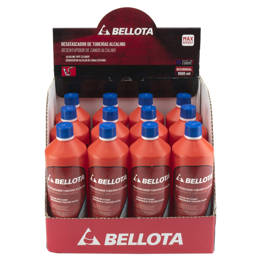 Desatascador de tuberías alcalino Bellota, en uso