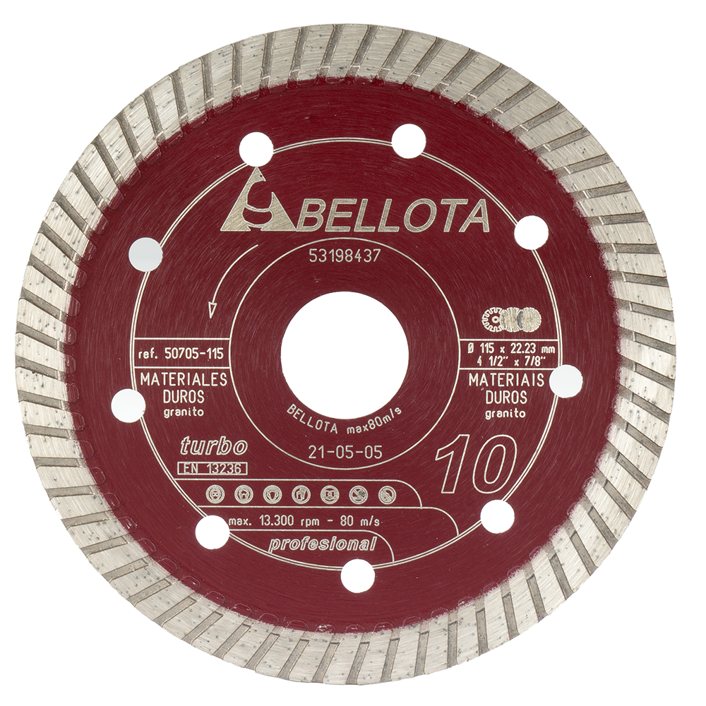 Disco de diamante turbo Bellota Pro7 50705 para materiales duros, de 115 mm