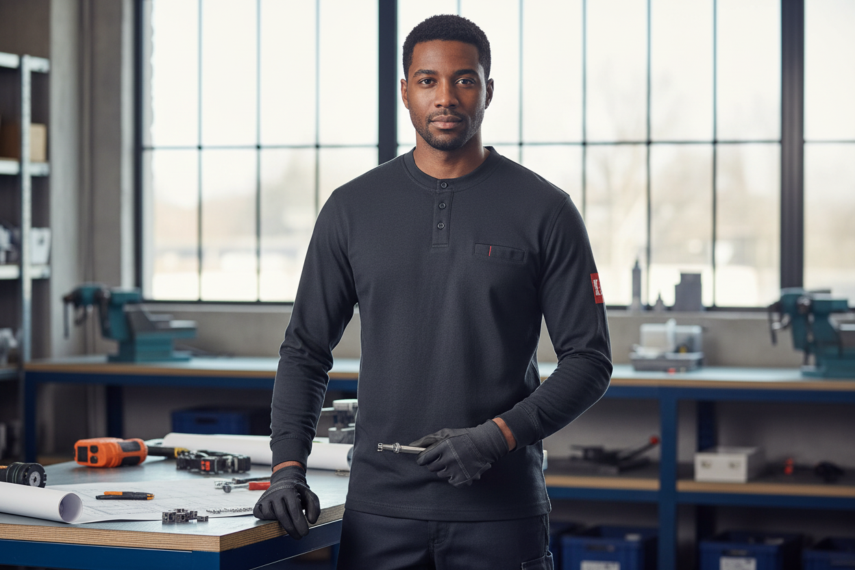 Camiseta Henley Antiestática y Resistente a la Llama - Vetonek