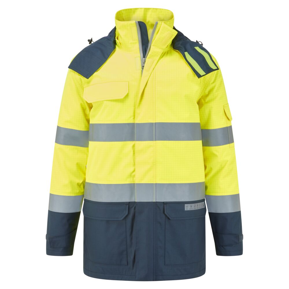 Chaqueta Bizflame Rain+ Hi-Vis Multi-Norm Contrast FR Winter Amarillo/Azul marino - Portwest FR617