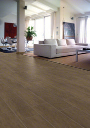 Ambiente con suelo efecto madera Norcia Noce - Vetonek