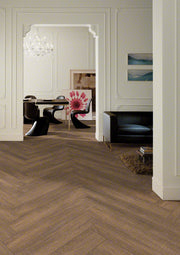 Ambiente salón con suelo efecto madera Norcia Marrón - Vetonek