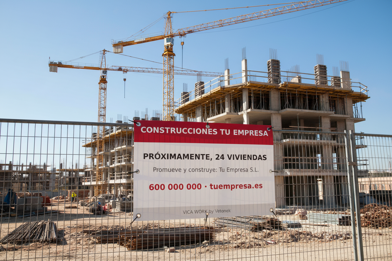 Cartel rígido de obra personalizado con logo de empresa