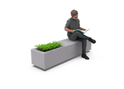 Banco-Jardinera Axis de hormigón gris granítico con plantas integradas, ideal para espacios públicos y privados.