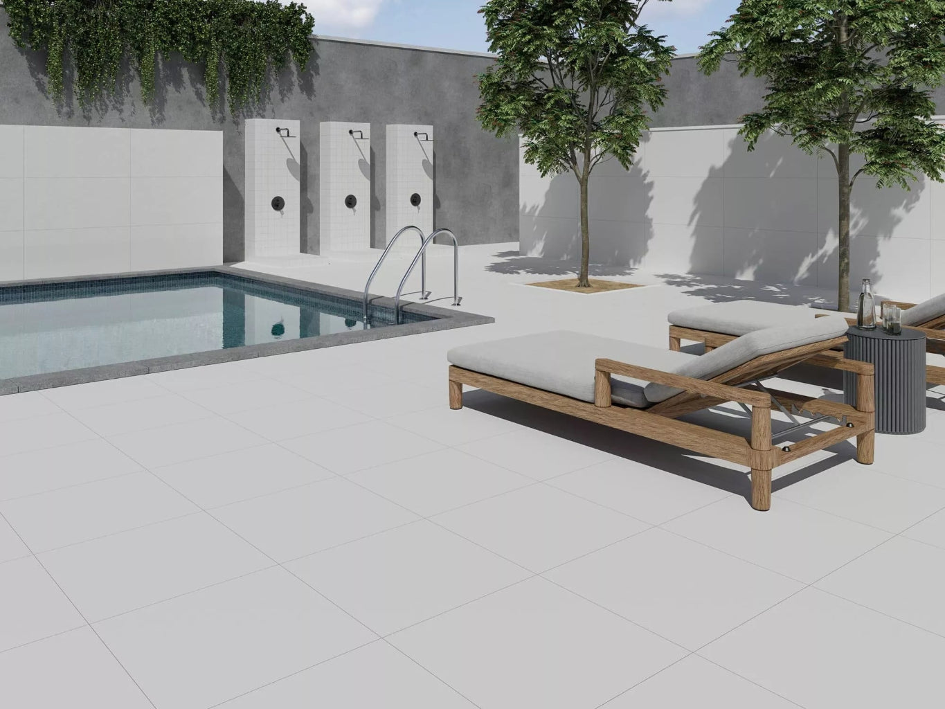 baldosas piscina blancas, Losa baldosa porcelanica blanca ultraresistente
