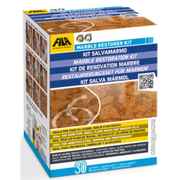 "Caja de Marble Restorer Kit de FILA, un kit de restauración para mármol que incluye 30 aplicaciones. Ideal para la renovación de encimeras, umbrales y alféizares de ventanas de mármol. Instrucciones en varios idiomas y adecuado para restaurar superficies de mármol dañadas, devolviéndoles su brillo original."