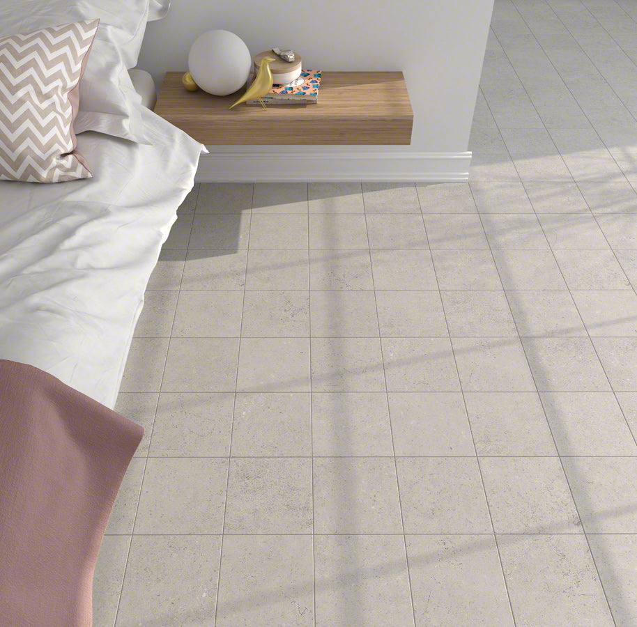 Ambiente salón con suelo efecto cemento Modena Gris - Vetonek
