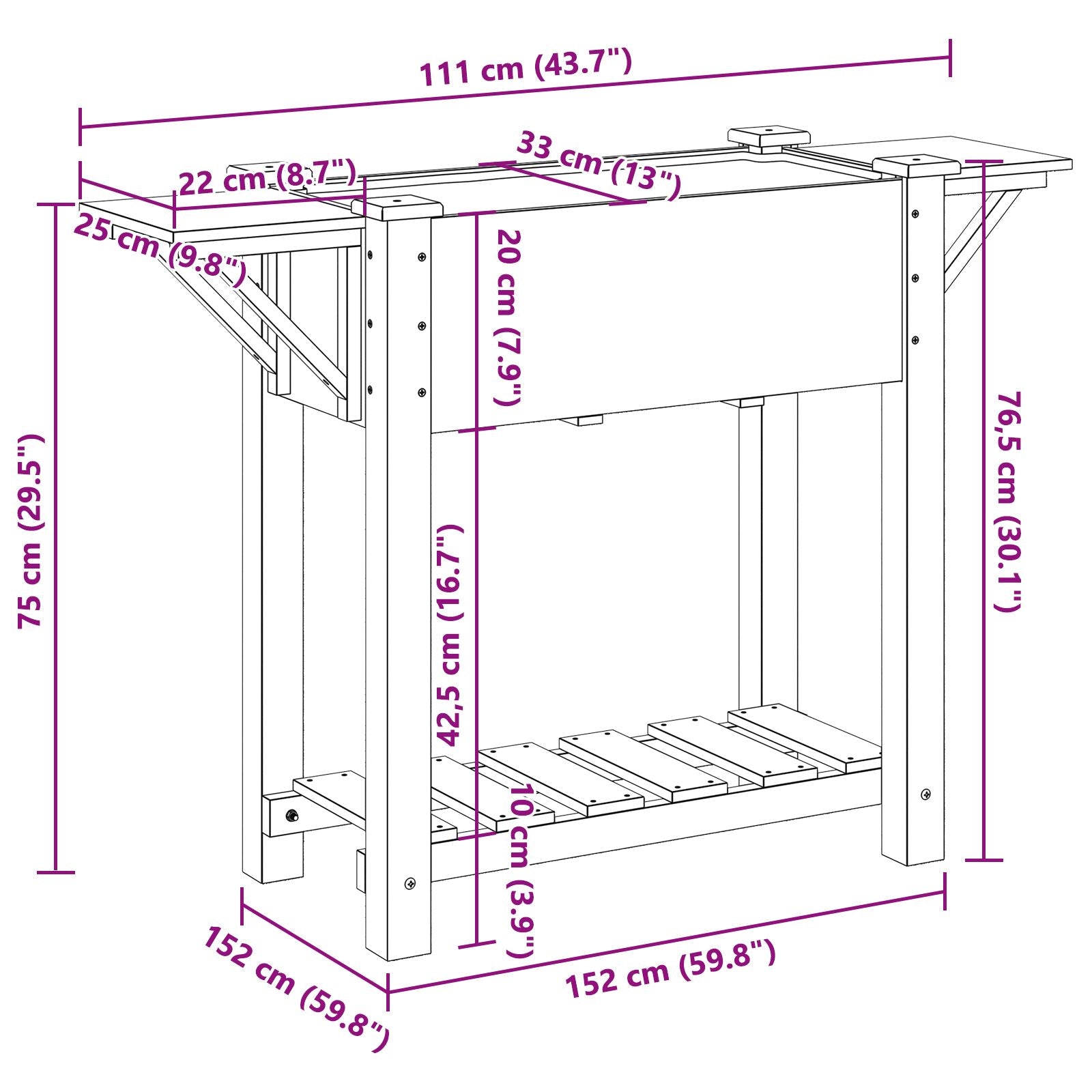 Jardinería con estanterías 111x37x76 cm de madera maciza de pino V0623 Vetonek