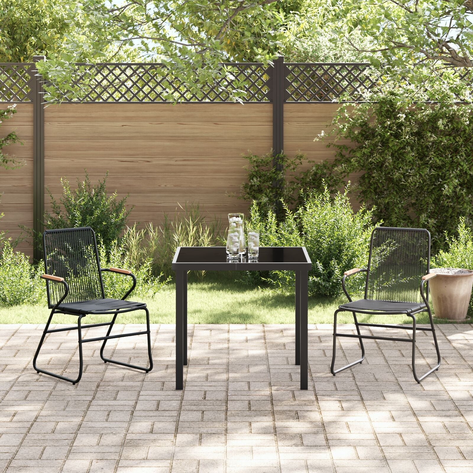 Conjunto de Comedor de Jardín  de 3 Piezas Negro Rattan de PVC V0970 Vetonek