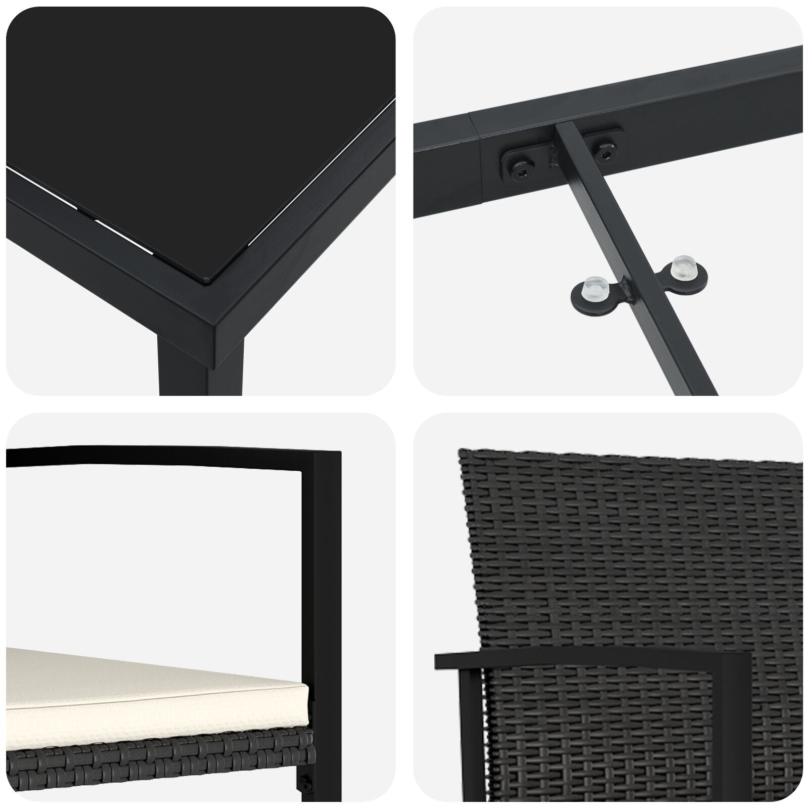 Conjunto de Comedor de Jardín  de 5 Piezas en Negro de Poliratán V1625 Vetonek