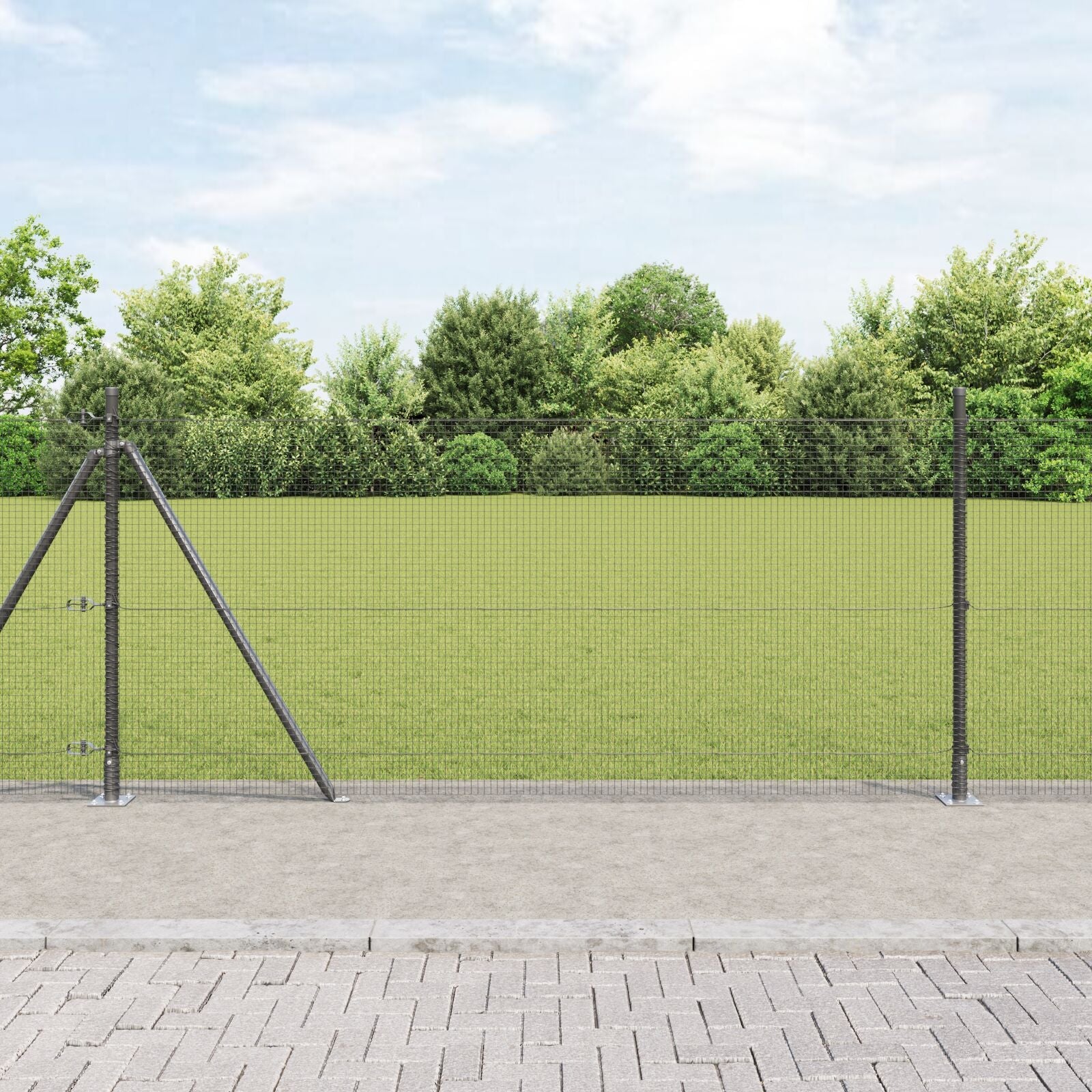 Clôture en fil soudé avec 13 poteaux flanqués gris 1x50 m acier V7527 Vetonek