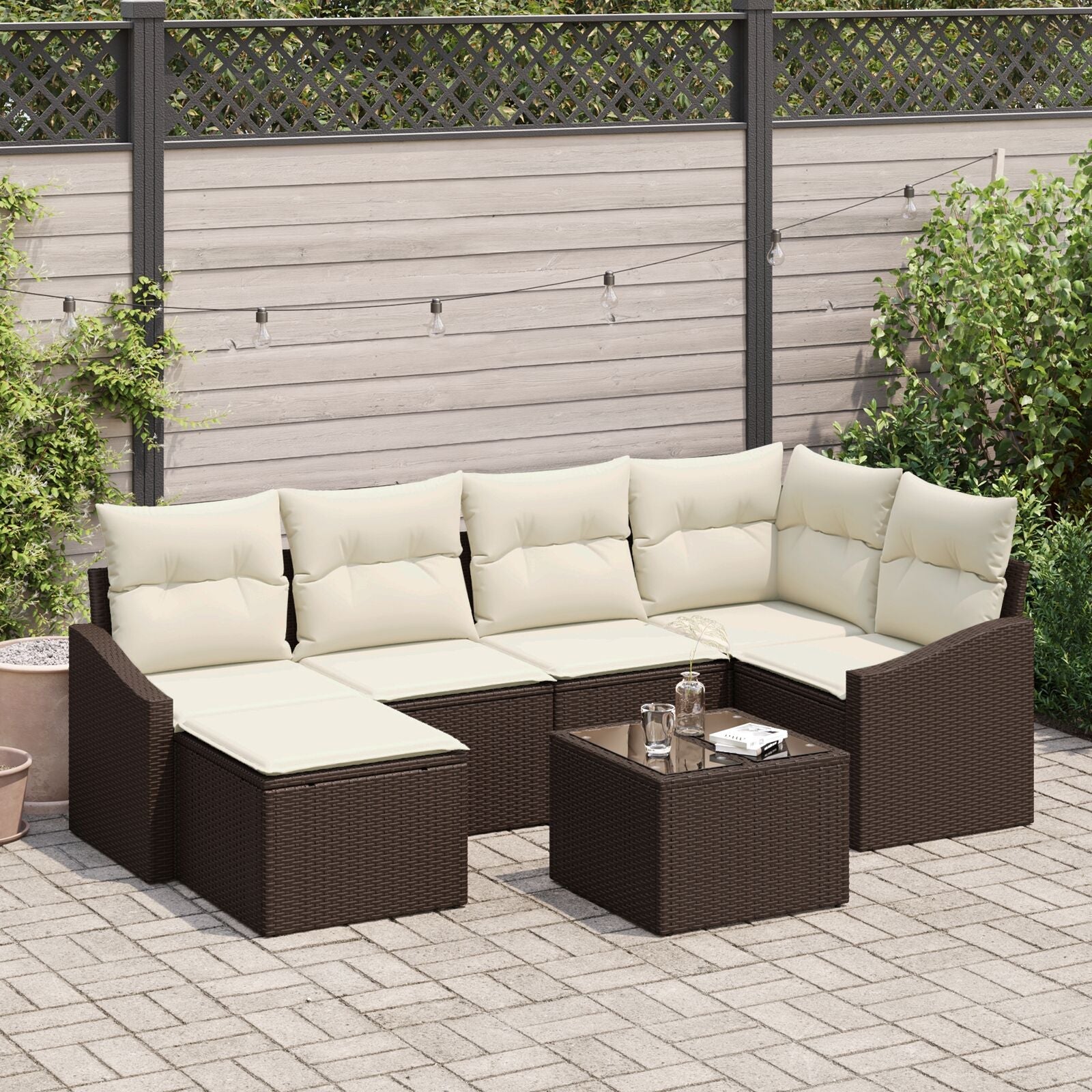 6-Piece Garden Dining Set with Gray Cushions Polyrattan V7380 Vetonek