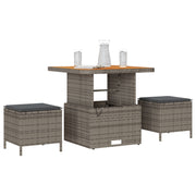 Conjunto de Comedor de Jardín de 3 Piezas con Cojines Gris de Poliratán y Acacia V0179 Vetonek