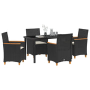 Conjunto de Comedor de Jardín  de 5 Piezas con Cojines Negro Poliratán V0084 Vetonek