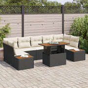 8 Piece Garden Dining Set with Cushions Black Polyester Rattan Acacia V1581 Vetonek