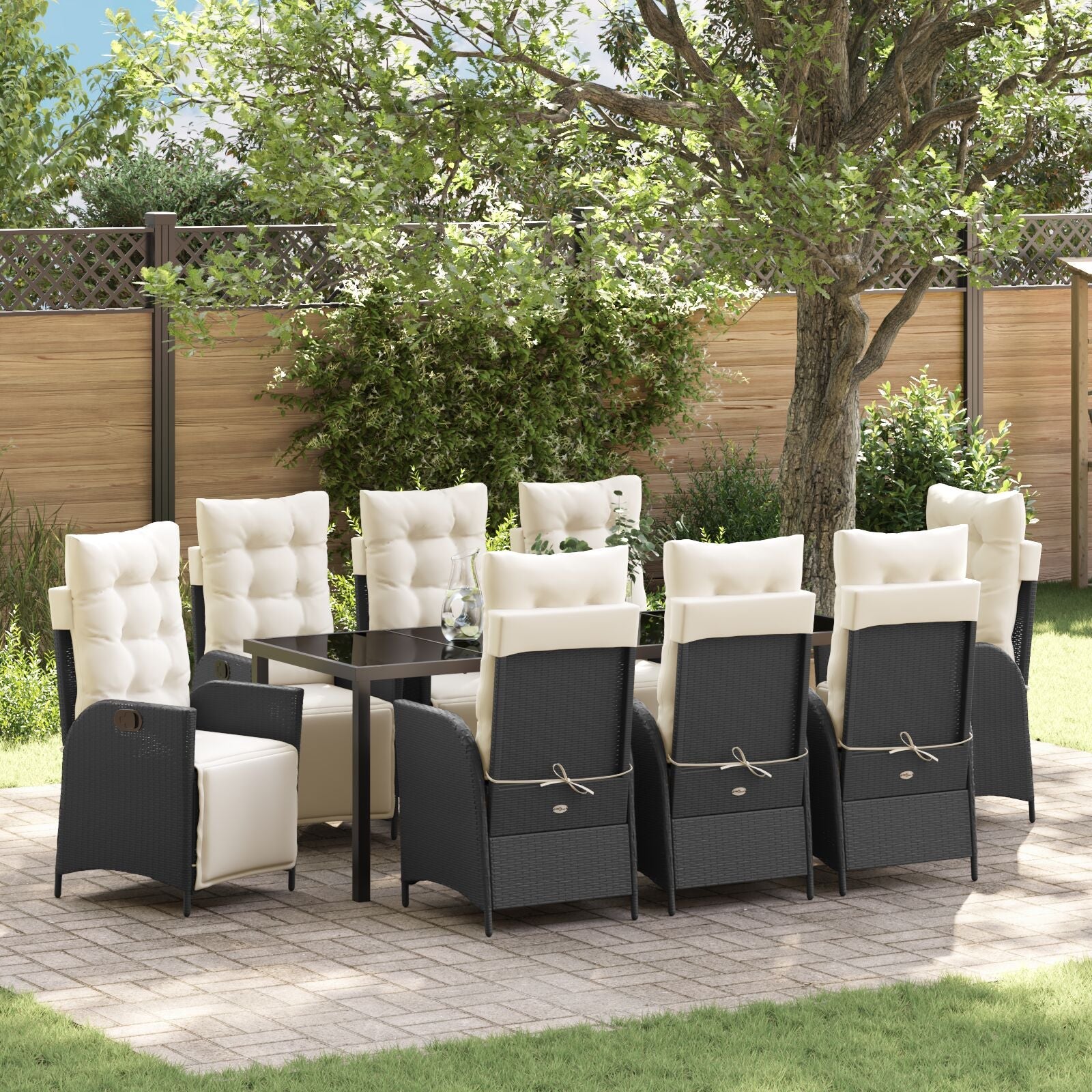 Conjunto de Comedor de Jardín de 9 Piezas Rattan Polímero Negro V4526 Vetonek