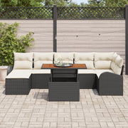 8 Piece Garden Dining Set with Cushions Black Polyester Rattan Acacia V7272 Vetonek