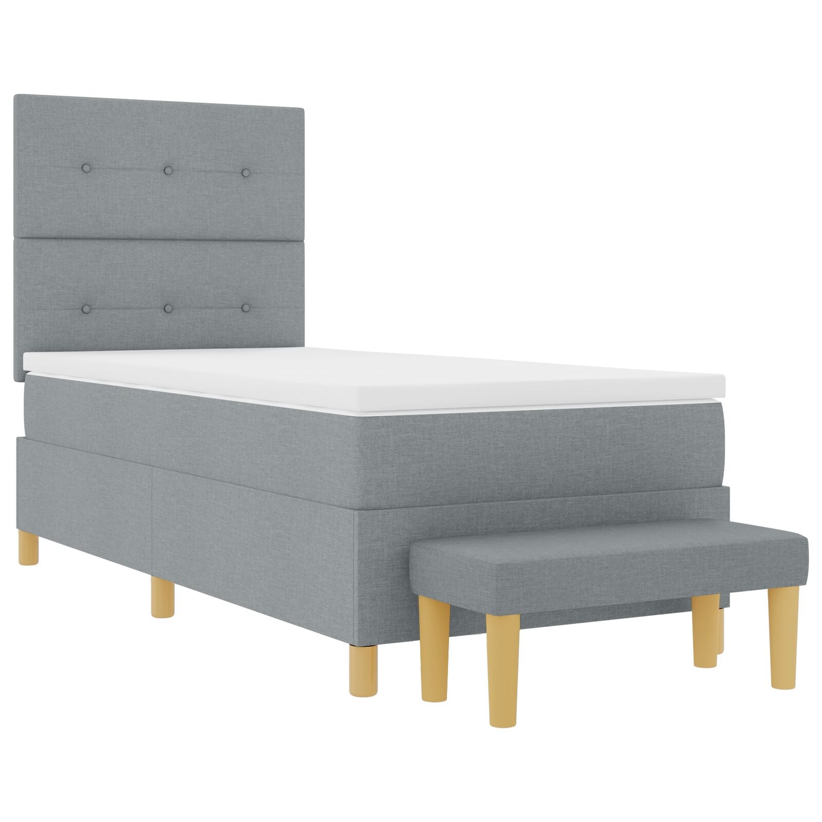 Box spring bed with mattress and light gray bench 90x190 cm fabric V3087 Vetonek