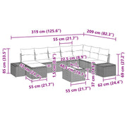 Conjunto de Sofá de Jardín de 9 Piezas con Cojines Beige Poliratán V7794 Vetonek