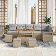 10-Piece Garden Sofa Set with Acacia Polyrattan Beige Cushions, 2-Seater Garden Sofa with Storage and Beige Polyrattan Cushions, 4-Piece Garden Dining Set with Acacia Polyrattan Beige Cushions V6213 Vetonek